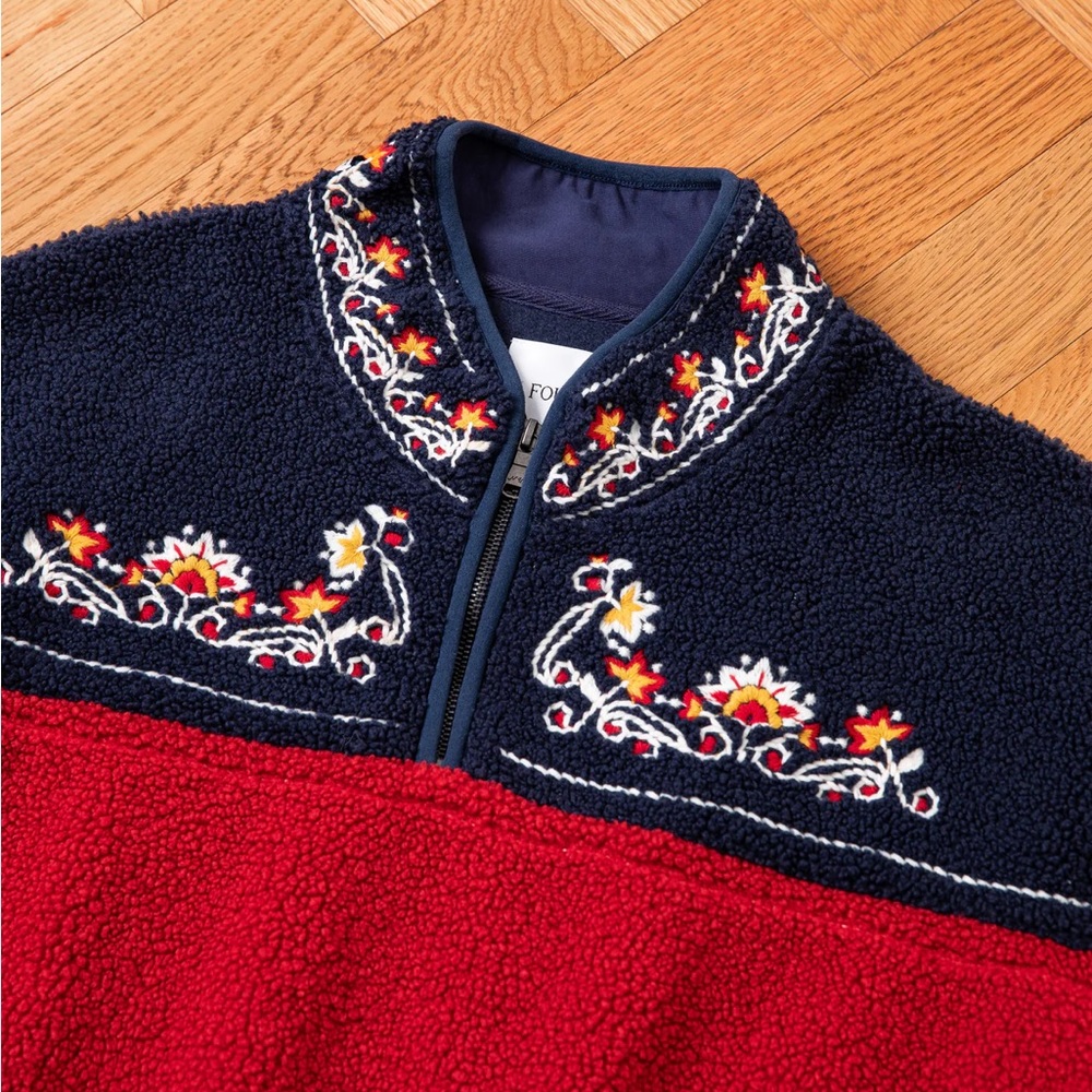 FOUND PAHARI FLORAL EMBROIDERED SHERPA PULLOVER - Picture 2 of 4